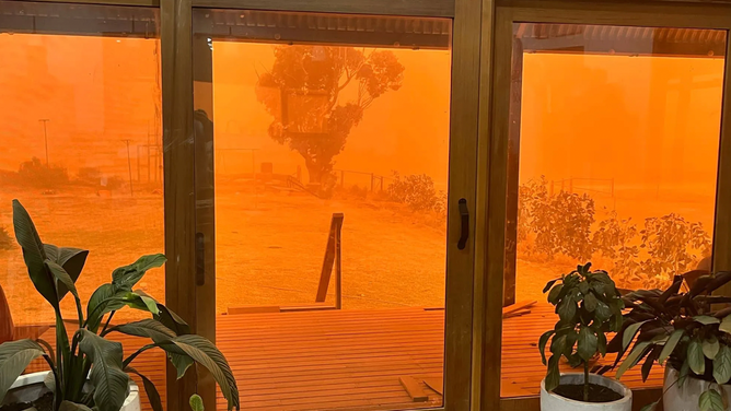 Red dust seen from inside a home in Orroroo, South Australia on Monday, May 26, 2025.