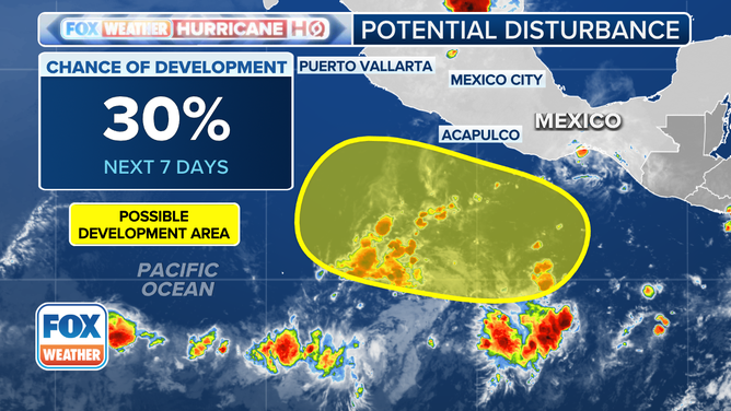 This graphic shows an area of low pressure that could form off the Mexico coast.