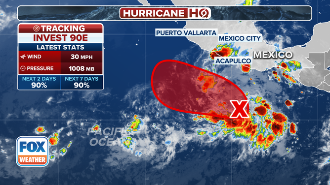 This graphic shows development chances for an area to watch in the Eastern Pacific.