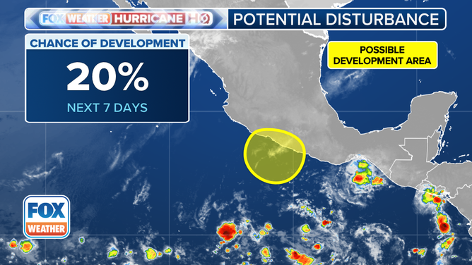This graphic shows an area of low pressure that could form off the Mexico coast.