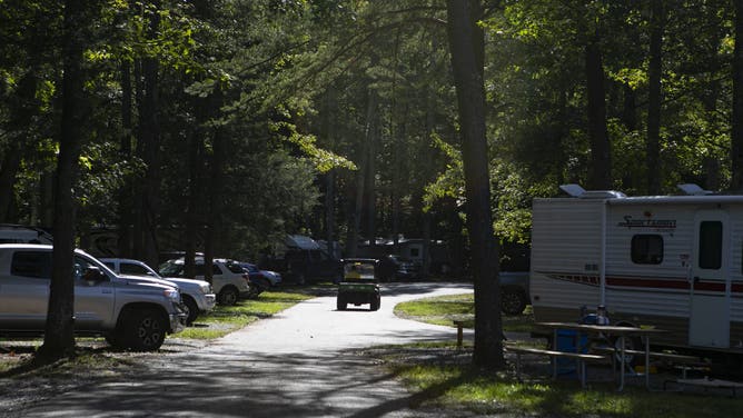 FREDERICKSBURG, VA - SEPTEMBER 19: The sun starts to set Saturday, September 19, 2020 at a KOA campground in Fredericksburg, Virginia.
