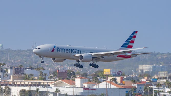 FILE - American Airlines Boeing 777-223 arrives at Los Angeles International Airport during Memorial Day weekend on May 24, 2024 in Los Angeles, California. (Photo by AaronP/Bauer-Griffin/GC Images)