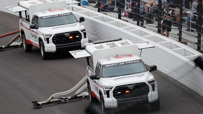 Air dryers during rain delay during the NTT IndyCar Series 109th Running of the Indianapolis 500 at Indianapolis Motor Speedway on May 25, 2025 in Indianapolis, Indiana. (Photo by Phillip G. Abbott/Lumen via Getty Images)