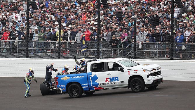  Marco Andretti, driver of the #98 MAPEI / Curb Honda, crashes during the NTT IndyCar Series109th Running Of The Indianapolis 500 at Indianapolis Motor Speedway on May 25, 2025 in Indianapolis, Indiana.