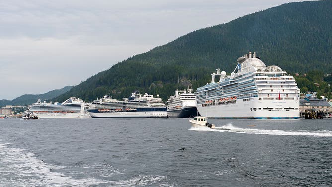 Cruise ships in harbor of Ketchikan in Southeast Alaska, USA