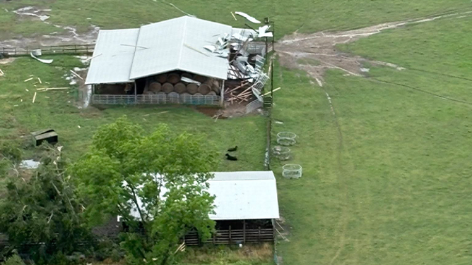 This air photo shows on Saturday, May 10, 2025, damage caused by a likely Tornado in Holmes County, Florida.