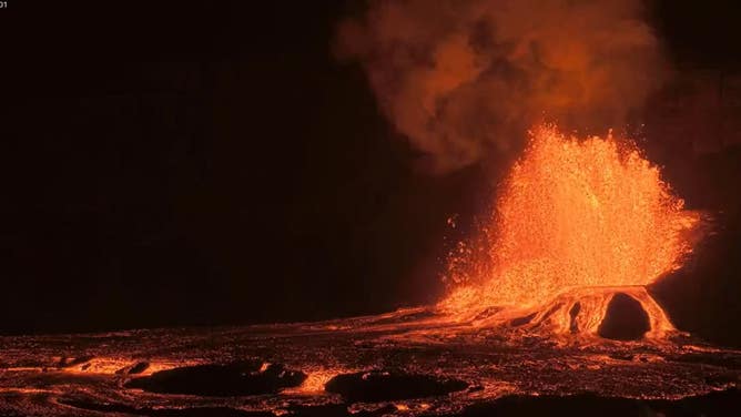 Lava shoots into the air during Kilauea's 19th eruption since Dec. 23, 2024.