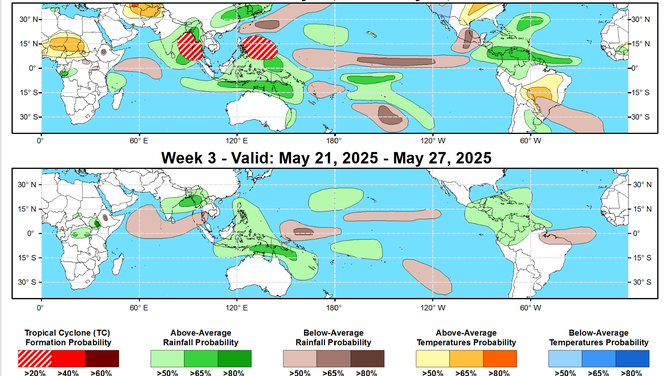 NOAA Global Tropics Hazards Outlook through May 27, 2025