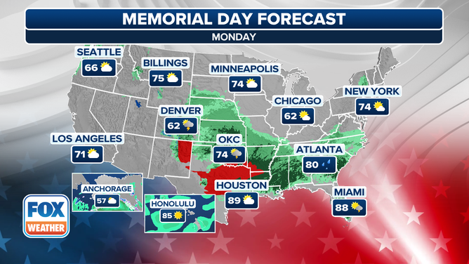 This graphic shows the forecast on Memorial Day, May 26, 2025.