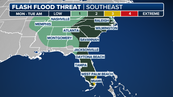 This graphic shows the flash flood threat on Monday, May 12, 2025.