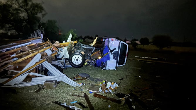 Severe storms damaged property in Neuces and Jim Wells counties in Texas on Thursday, May 8, 2025.