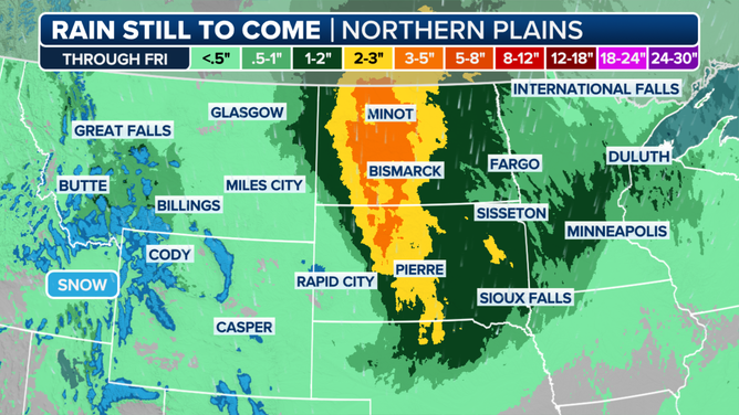 This graphic shows the expected rain for the Northern Tier through Friday, May 16, 2025.