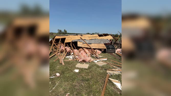 Damage in Plevna, Kansas after a nighttime EF-3 tornado devastated the small city.