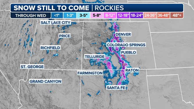 This graphic shows expected snow through Wednesday, May 7, 2025.