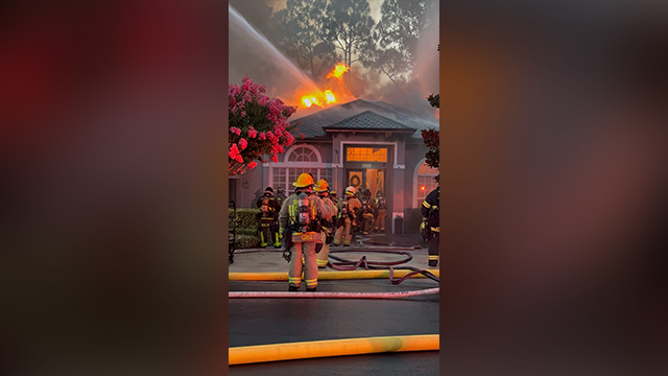 A home in Sanford, Florida, caught fire on May 27 after it was struck by lightning when powerful thunderstorms moved across the area.