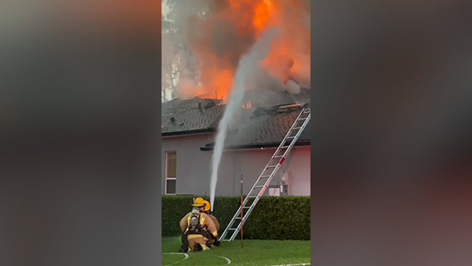 A home in Sanford, Florida, caught fire on May 27 after it was struck by lightning when powerful thunderstorms moved across the area.