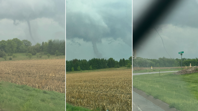 A imaginable   tornado was spotted conscionable  southbound  and eastbound  of New Richmond, Wisconsin, precocious   Thursday afternoon.