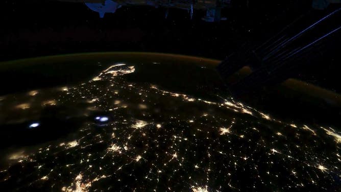 Flashes of lightning during thunderstorms as seen from space.
