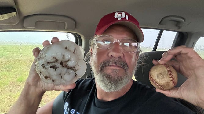 Giant hailstone falls near Afton, Texas, on Sunday evening.