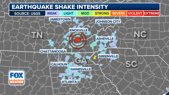 Tennessee Quake Shake Map