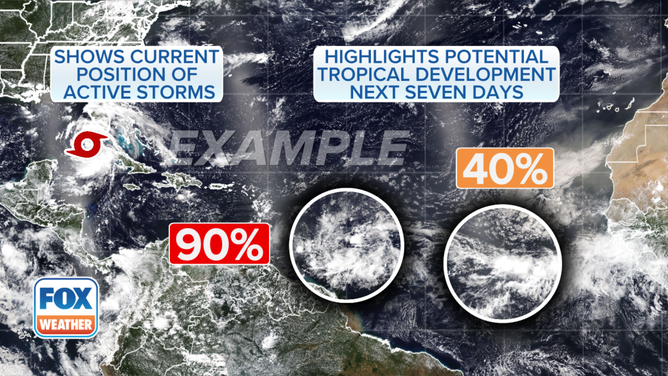 This graphic provides an example of a tropical weather outlook map.