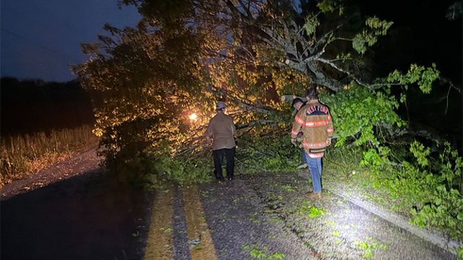 Damage is seen in Washington County, Arkansas, after severe weather and tornadoes on Monday, May 19, 2025.