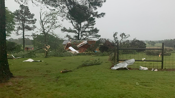 Damage is seen in Washington County, Arkansas, after severe weather and tornadoes on Monday, May 19, 2025.