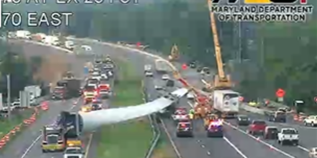 1 injured after wind turbine blade crashes on Maryland highway