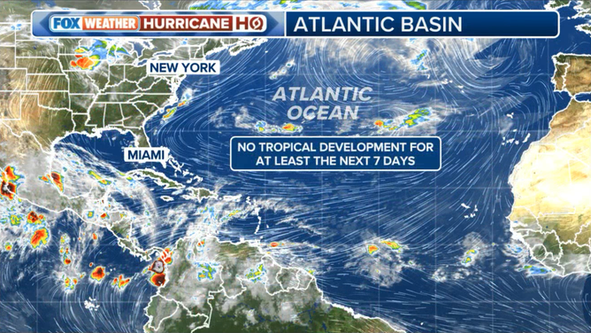 Graphic shows no tropical activity in the Atlantic this weekend