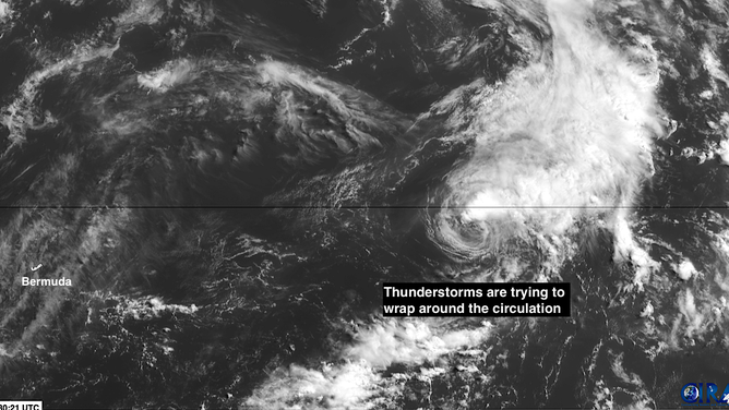 Satellite image shows a system being tracked in the Atlantic Ocean on June 23, 2025.