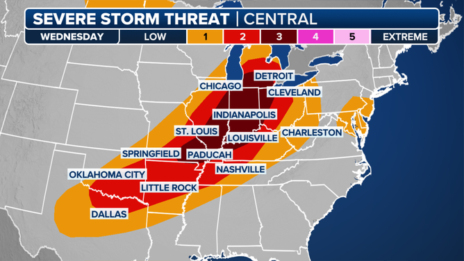 This graphic shows the severe weather threat for Wednesday, June 18, 2025.