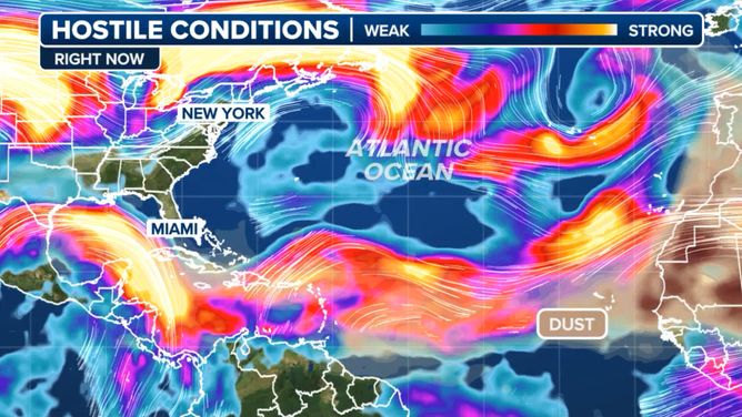 Graphic shows hostile conditions in the Atlantic