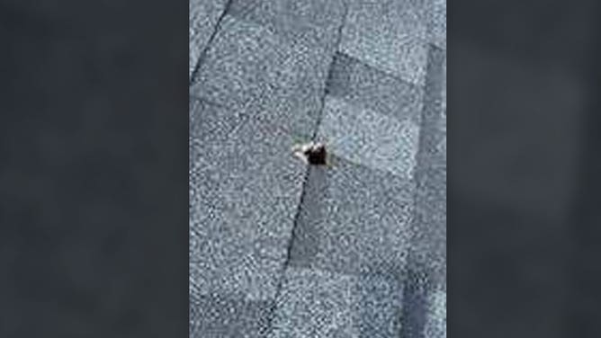 Damage is seen at a home in Henry County, Georgia, after an apparent meteor hit a home on June 25, 2025.