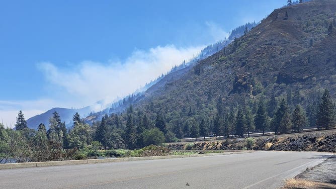 Smoke from the Rowena Fire is spotted in the distance.