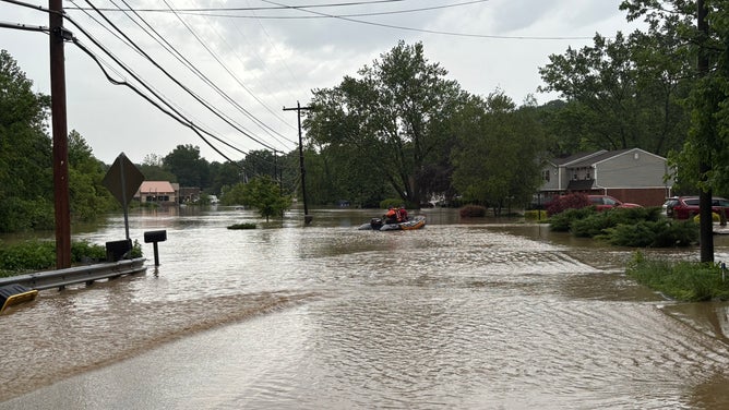 Flooded streets in Murrysville.