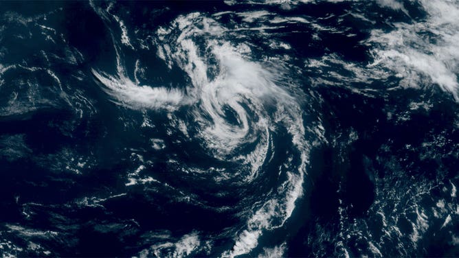 Tropical Storm Andrea, the first named storm of the 2025 Atlantic hurricane season, swirls across the ocean on June 24, 2025.