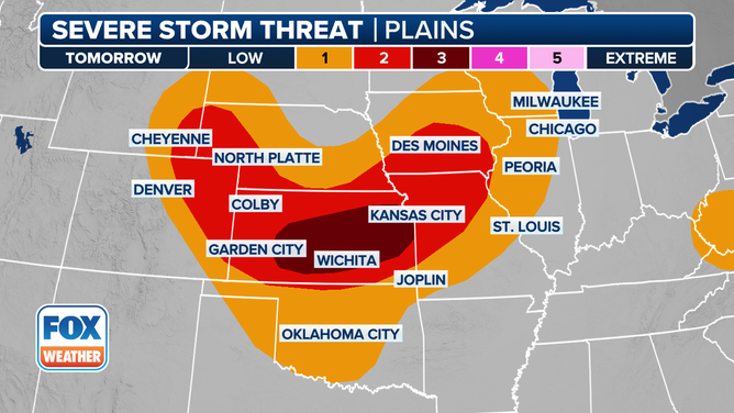 A look at the severe storm threat in the Midwest on Tuesday, June 17, 2025.