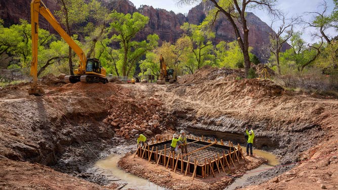 Foundation built for emerald pools bridge construction