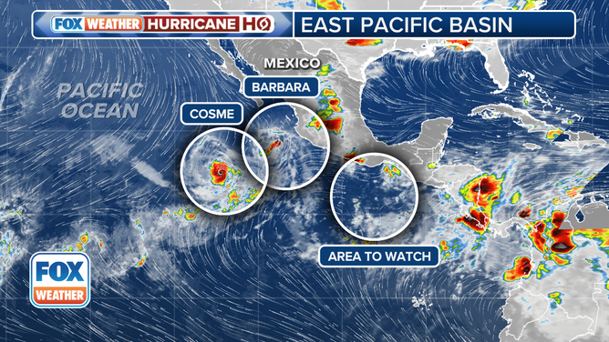 This graphic shows tropical activity in the Eastern Pacific Basin on Tuesday, June 10, 2025.
