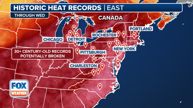 More than 30 high temperature records could fall through Wednesday. Some of these records were set more than 100 years ago.