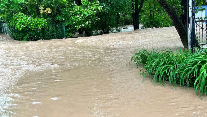 Flooding near homes in Canastota, New York on June 22, 2025.
