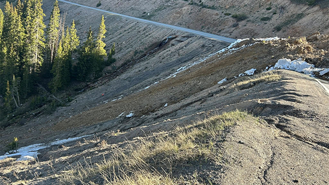 This image shows a massive landslide that covered Route 6, also known as Loveland Pass, on June 15, 2025.