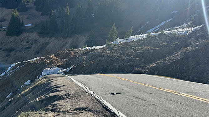 This image shows a massive landslide that covered Route 6, also known as Loveland Pass, on June 15, 2025.