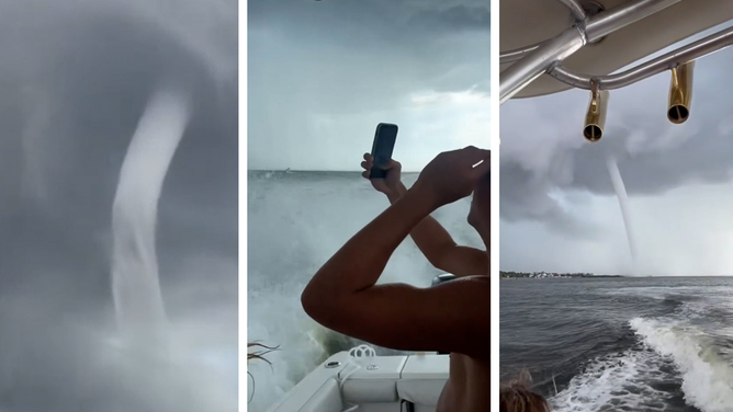 Two colossal waterspouts descended from the storm-laden skies over Manatee River in Bradenton on Sunday, dancing perilously close to one surprised vessel.