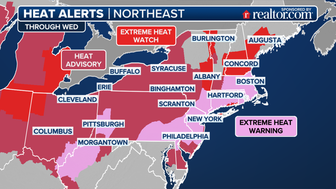 Heat alerts in place in the Northeast through Wednesday, June 25.