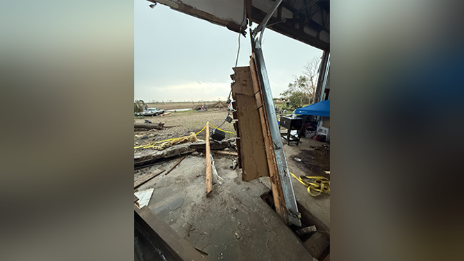 This image shared by FOX Weather Correspondent Robert Ray shows the damage and destruction left behind after a powerful derecho spawned destructive winds and a deadly tornado in Enderlin, North Dakota.
