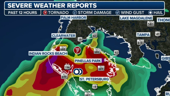 Radar image showing the Pinellas County, Florida tornado.