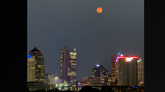 Wildfire smoke and the Strawberry Moon as seen from Columbus, Ohio on Tuesday, June 10, 2025.