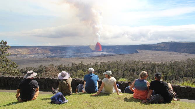 HAWAII, UNITED STATES - JUNE 12: Lava fountains rise over 500 feet above the western rim of Halemaumau crater during the ongoing 25th eruptive episode of the Klauea summit eruption in Hawaii, United States, on June 11, 2025. 