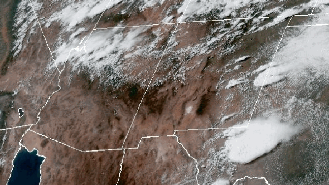 GOES Satellite animation of supercell thunderstorms moving through New Mexico and Texas.